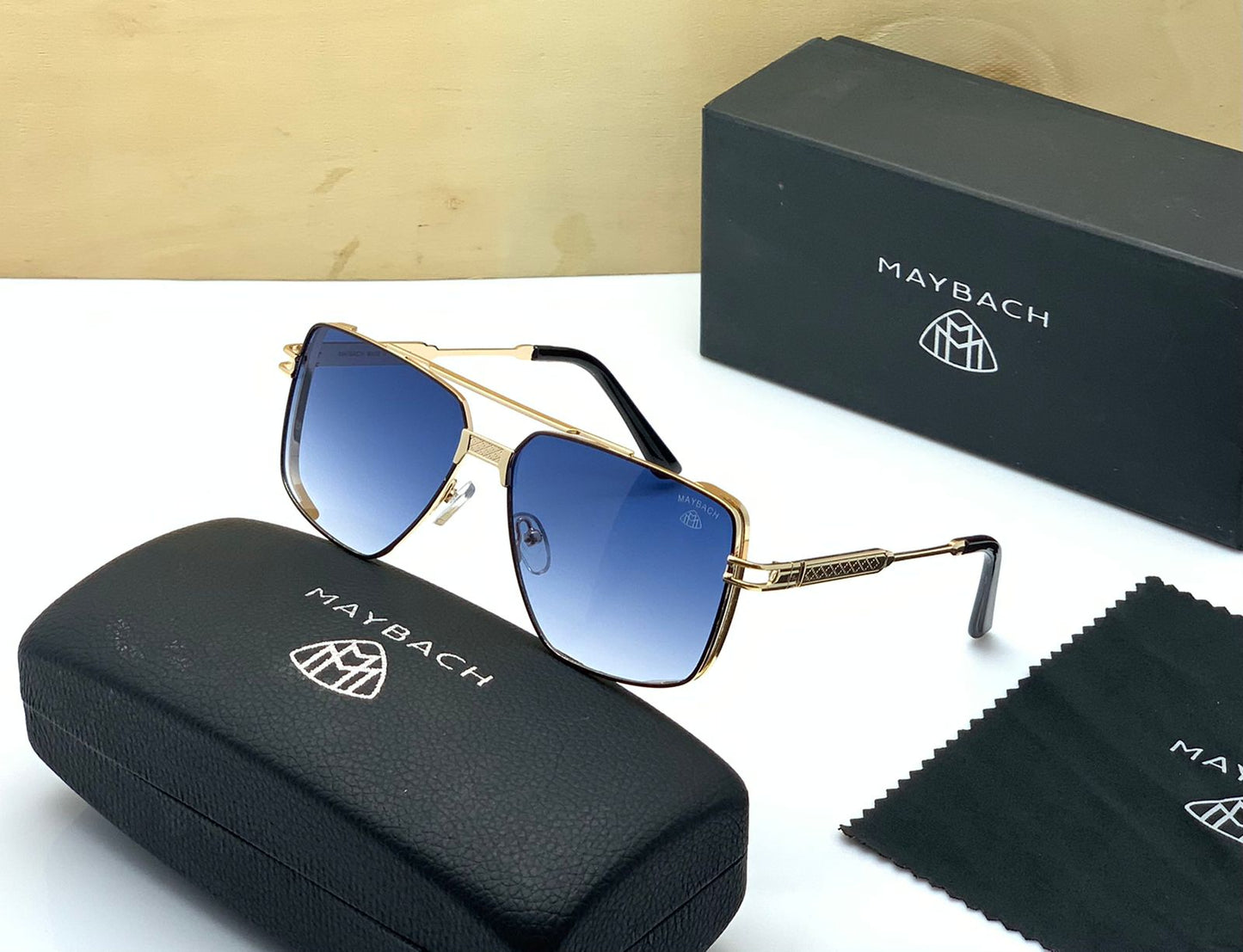 Maybach Blue Glass With Over Size Square Frame Men's Women's Sunglass For Man Women Or Girl Blue Shade lens And Gold Frame Gift Sunglass MB-678