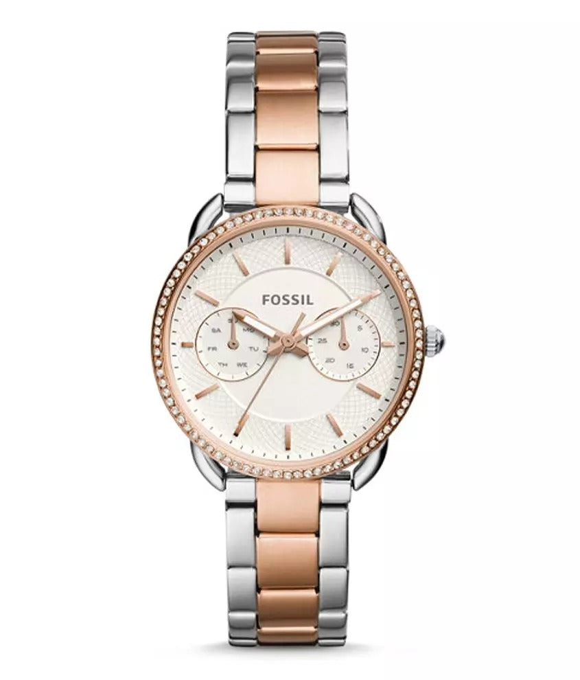 Fossil Rose Gold Silver Women's ES-4396 Watch for Girl or Woman Two Tone - Best Gift For Women