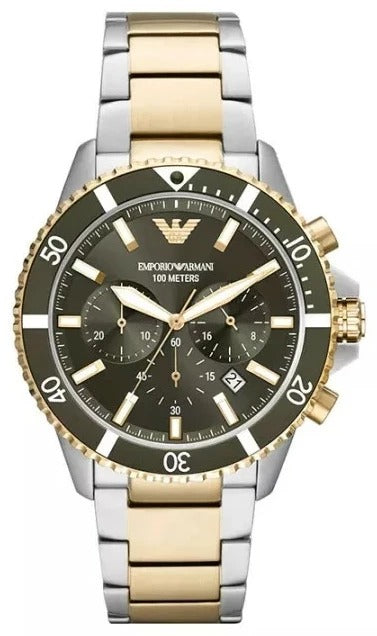 Emporio Armani New Design Set - Stainless Steel Silver With Golder Strip Colour With Black Dialer Watch For Men's -Best For Stylist Look- AR-2121