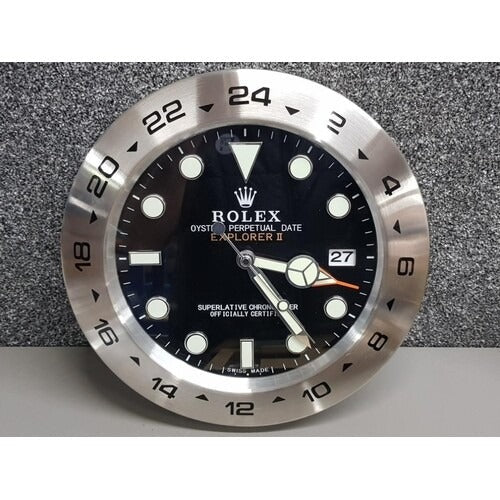 Rolex Wall Clock XL Explorer II Wall Clock White Dial Sky White Markers Qurtz Dated Clack Black And White Bezel Design Metal Art Wall Clock Home Decor Wall Clocks- Classy Look Clock For Home D cor Wall RLX-WC-9023