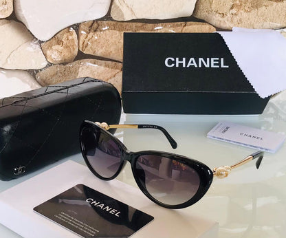 Chanel Black Colour Women's Sunglasses Full Black Frame Oval Shape Latest Design CHA-1011