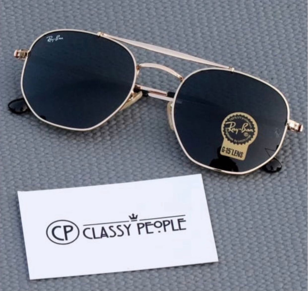 Rayban Brand New stylish Men's And Women's Sunglass Heavy Quality Black Lens With Golden Strap Color RB-7866