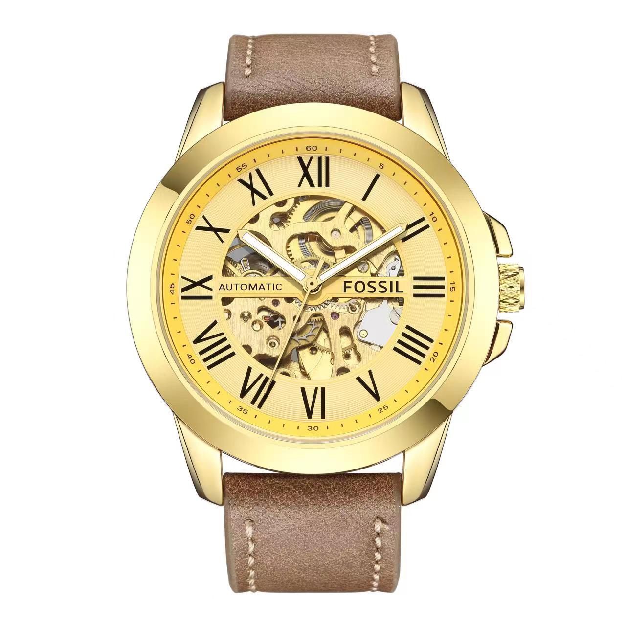 Fossil Golden Automatic Men's Watch FS-3876 Leather Casual Metal Watch For Man