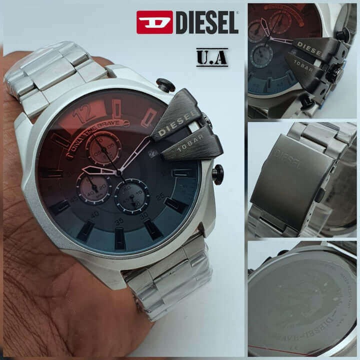 Diesel Chronograph Griffed Color Glass Grey Dial Stainless Steel Full Silver Men's Steel Watch For Men DZ-100953 Gift