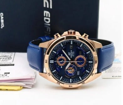 Casio Edifice Limited Adition ChronographBlue Black Dial Blue Strap Leather Men's Watch EFR-556