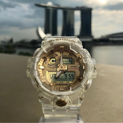 Casio G-shock Analog Digital Transparent Belt Men's Watch For Man GA-735E-7A Glacier Gold Dial Day And Date Gift Watch Shock