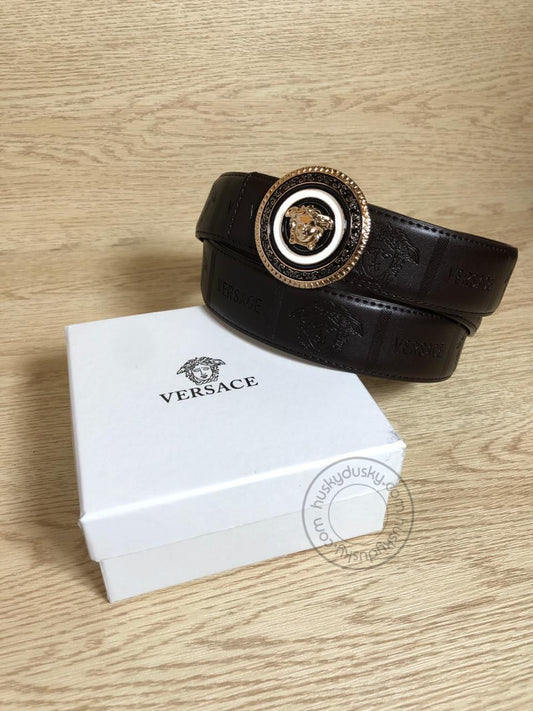 Versace Black Leather Men's Women's VER-BLT-02 Waist Belt for Man Woman Or Girl Design Buckle Gift Belt