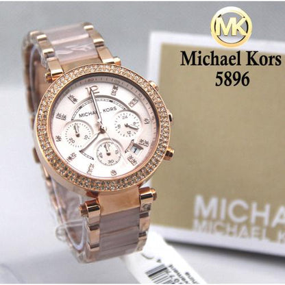 Michael kors Rose Gold Dial Women's Watch For Girl Or Woman Mk5896 Two-Tone Strap Best Gift Watch