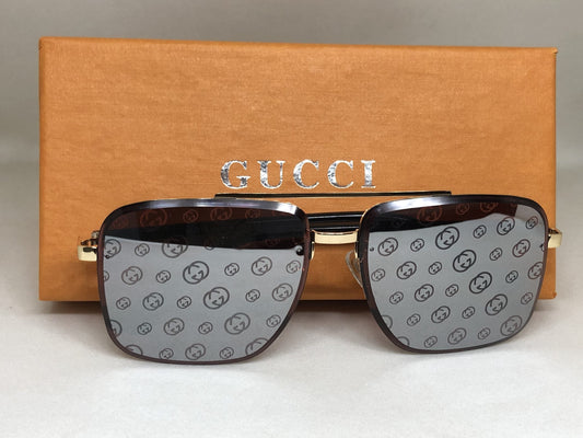 Gucci Branded Inspired Square Mirror Black Grey Glass Black Frame & Black Stick Sunglass For Men's Women's Or Girls Sunglass GG-8871- Best Quality Product