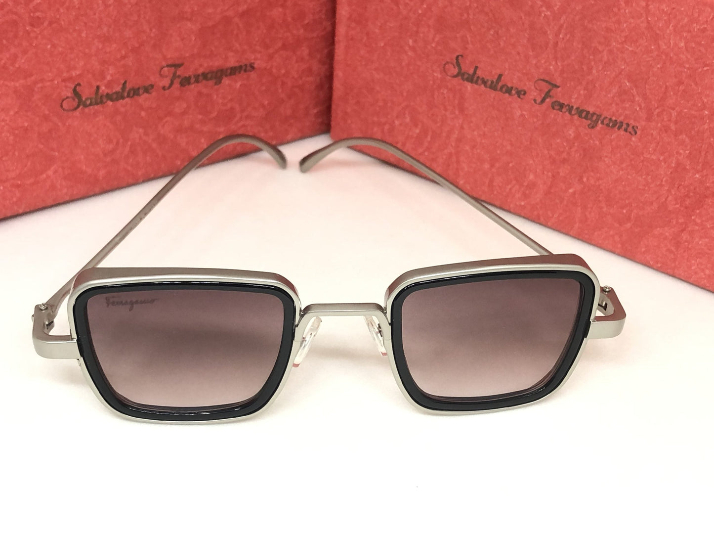 Salvatore Ferragamo Kabir Singh Black Transparent Shaded transparent Glass Men's Square Sunglass for Men's SF-79-Unisex Sunglass