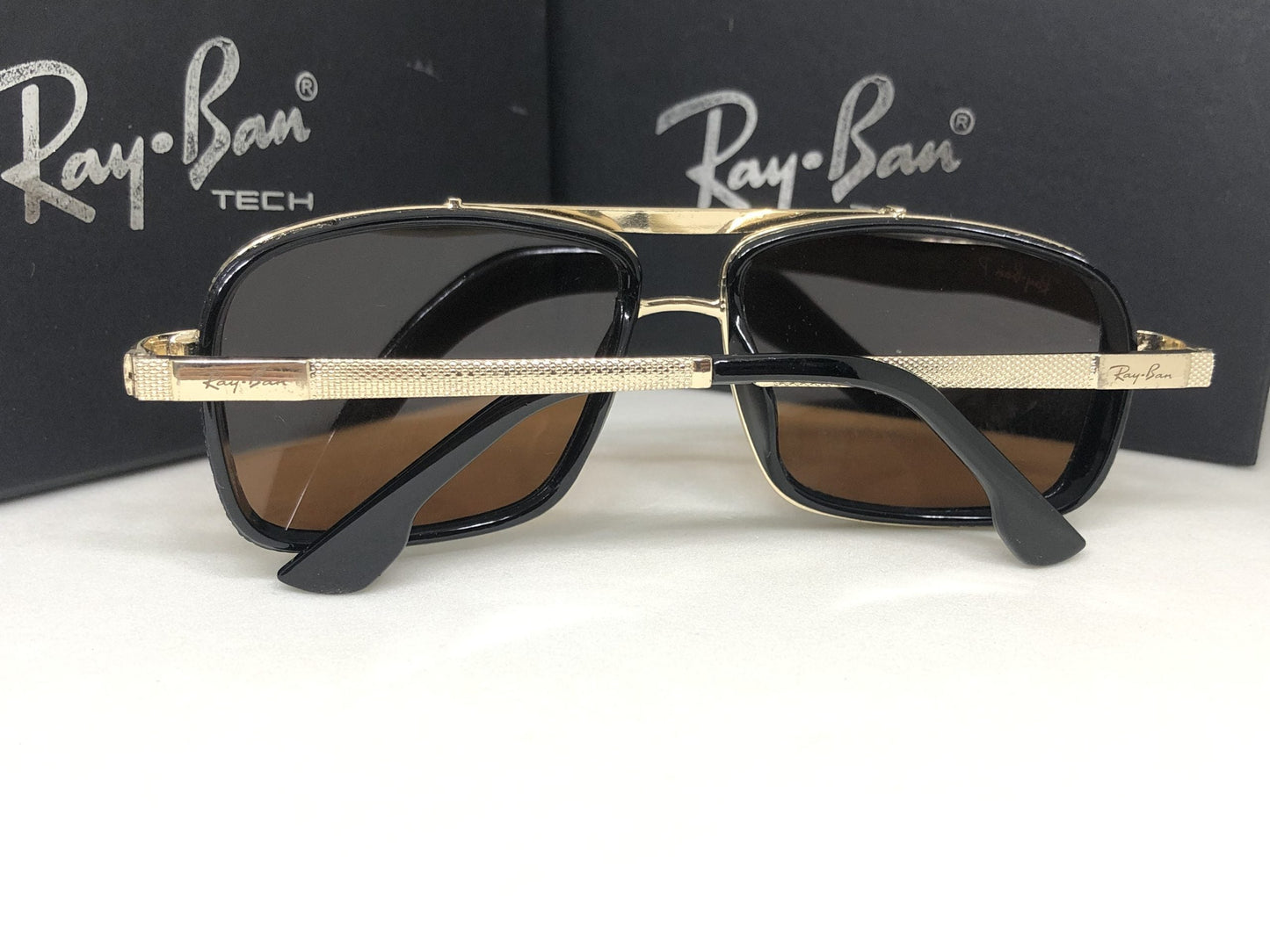 RayBan Square Frame Sunglass With Brown Len's Sunglass For Men's Women's Or Girls Black Glass And Gold Frame Sunglasses RB-0970- Unisex Sunglass