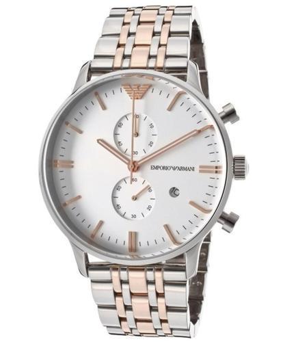 Emporio Armani Chronograph Silver and Gold tone Strap Date men's Watch For Men With White Dial AR1722 Gift Best watch