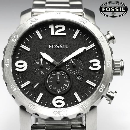 Fossil Chronograph Silver Steen Black Dial Men's Watch for Man Metal Casual Formal Gift JR1353