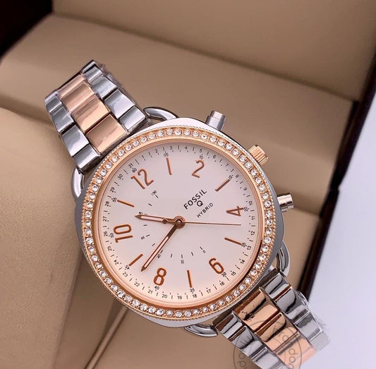 Fossil Rose Gold Silver Women's Es-460Sg Watch For Girl Or Woman Two Tone - Best Gift For Women