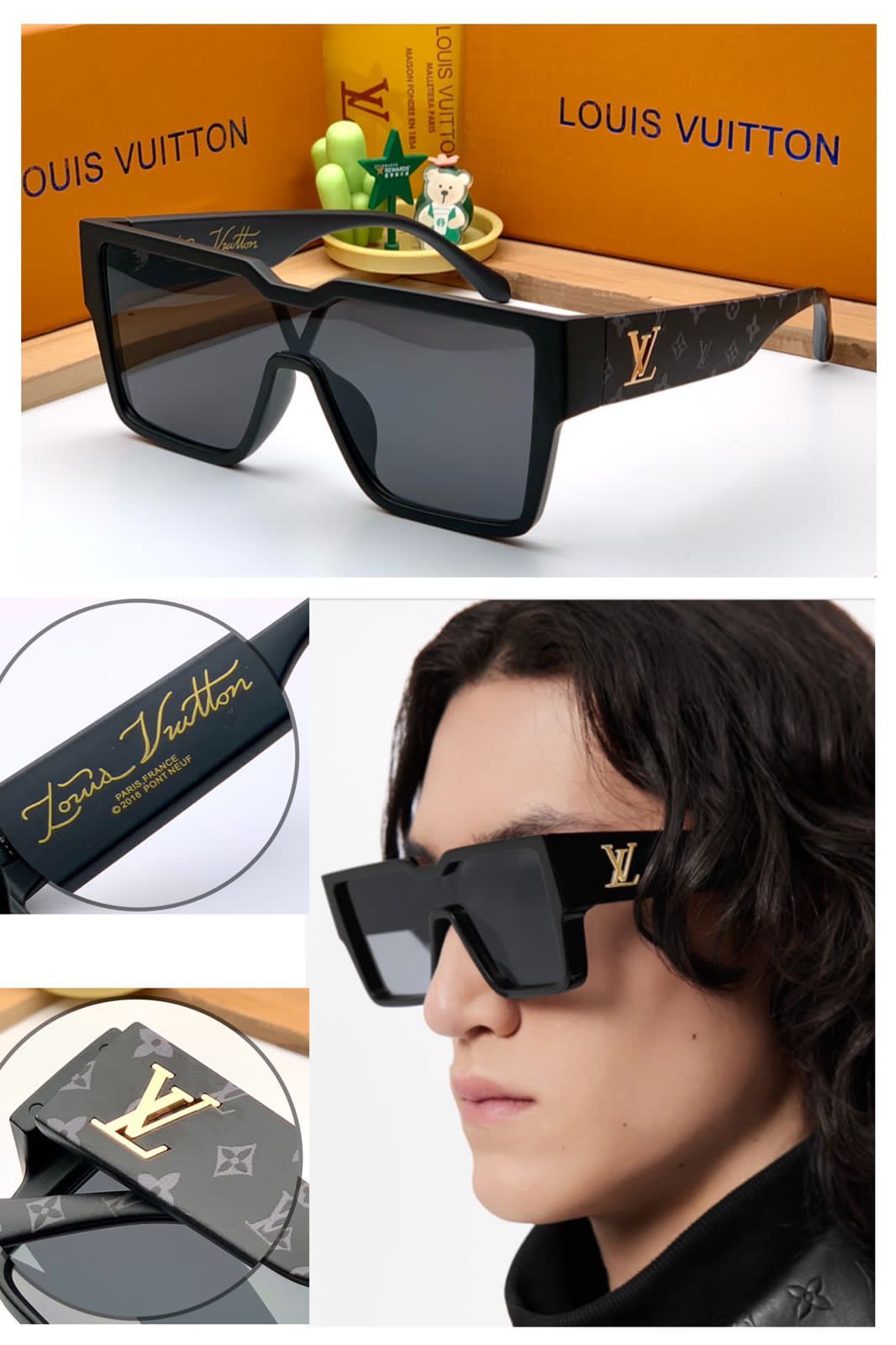 Louis Vuitton Branded Evidence Brown Transparent Len's black Frame LV-1115 Unisex Men's and Women's Sunglass