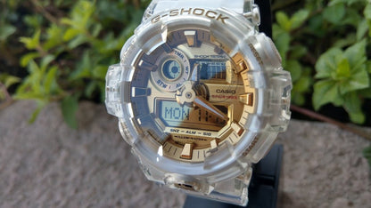 Casio G-shock Analog Digital Transparent Belt Men's Watch For Man GA-735E-7A Glacier Gold Dial Day And Date Gift Watch Shock