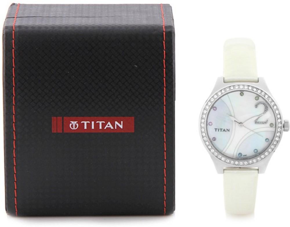 Titan Multi Color Dial Watch For women's 9744SL03 With Diamond Case White Leather Gift Watch For Woman