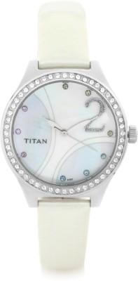 Titan Multi Color Dial Watch For women's 9744SL03 With Diamond Case White Leather Gift Watch For Woman