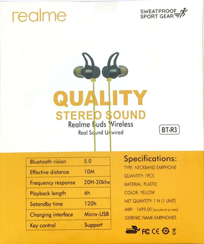 Realme Bluetooth Wireless Yellow Black Color Buds/Earphone For Smart Phone With Crystal Clear Sound M4-BY