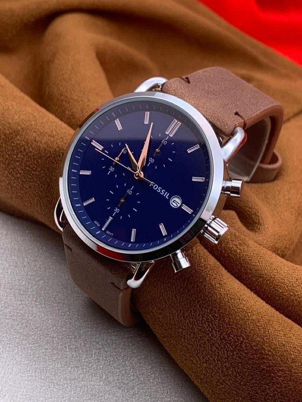 Fs5401 Fossil Chronograph Blue Dial with Leather Strap Watch for Men FS-5401 ...