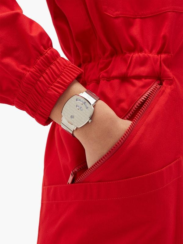 GCC Grip 38mm Stainless Steel GG Full Grey Engraved Watch Man Women Watch-Best Gift YA-157