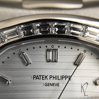 Patek Philippe Nautilus Diamond Bezel White Dial Silver Strap Mad Watch Quartz Movement Dated Watch For Men's-Best Men's Collection PK-2137