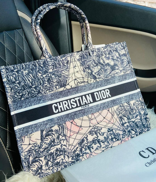 Christian Dior Women Fashion Western Style Tote Blue Dior Around The World Sauvage EmbroideryMedium Bag For Women's Or Girls Bag - Best Casual Use Bag DR-M259-WBG