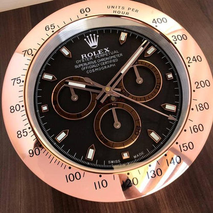 Rolex Wall Clock Black Chosmograph Design Metal Art Wall Clock White Dial With Metal Rose Gold Case Home Decor Wall Clocks Inspired By Daytona Series Gold Makers II Wall decording Clock- Classy Look Clock For Home D cor Wall RLX-WC-567