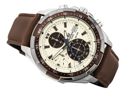 Casio Edifice Chronograph Brown Leather Belt Men's Watch EFR 539l 7BV
