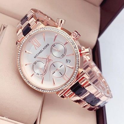 Michael Kors Rose Gold Diamond Case Women's Watch for Girl or Woman White Dial MK-6388