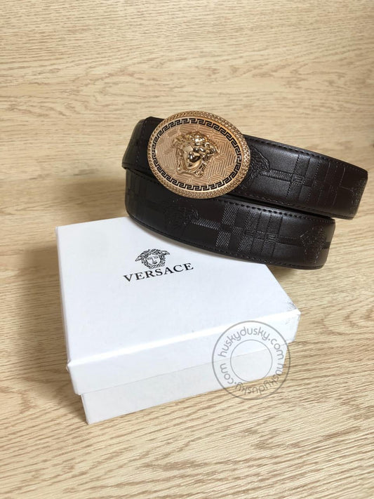 Versace Black Leather Men's Women's VER-BLT-07 Waist Belt for Man Woman Or Girl Design Buckle Gift Belt