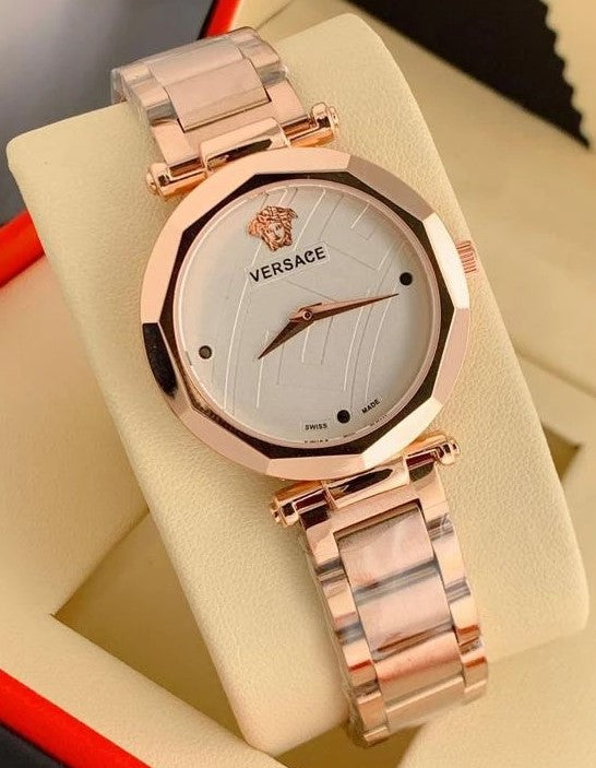 Versace Multi Color Rose Gold New Stylish Branded Women's Watch For Women And Girls Rose Gold Dial Ver-99