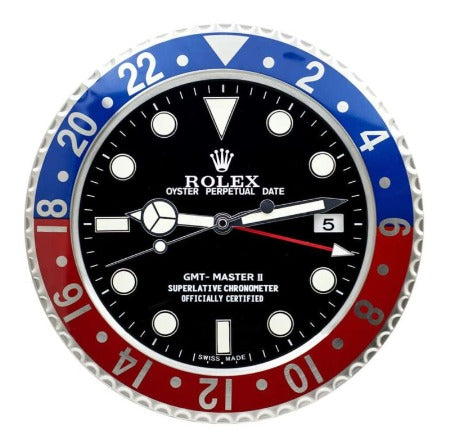 Rolex Wall Clock Quartz Analog Multi Color With Black Dial Dated Inspired By GMT Master II Clock For Wall decording Clock- Classy Look Clock For Home Decor Wall RLX-WC-109