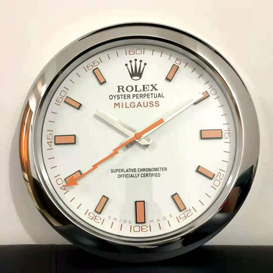 Rolex Wall Clock Quartz Analog Silver Color With White Dial Inspired By Milgauss Clock For Wall decording Clock- Classy Look Clock For Home D cor Wall RLX-WC-116